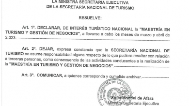 Maestría en Turismo y Gestión de Negocios es declarado de Interes Turístico Nacional