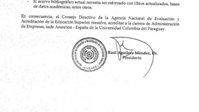 Acreditación de la Carrera de Administración de Empresas de la sede España por la ANEAES