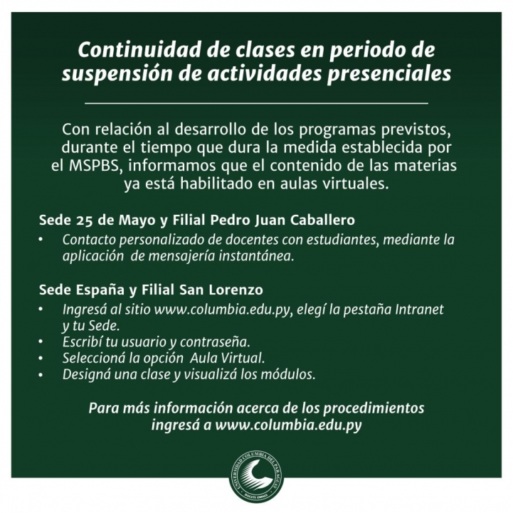 Continuidad de clases en periodo de suspensión de actividades presenciales